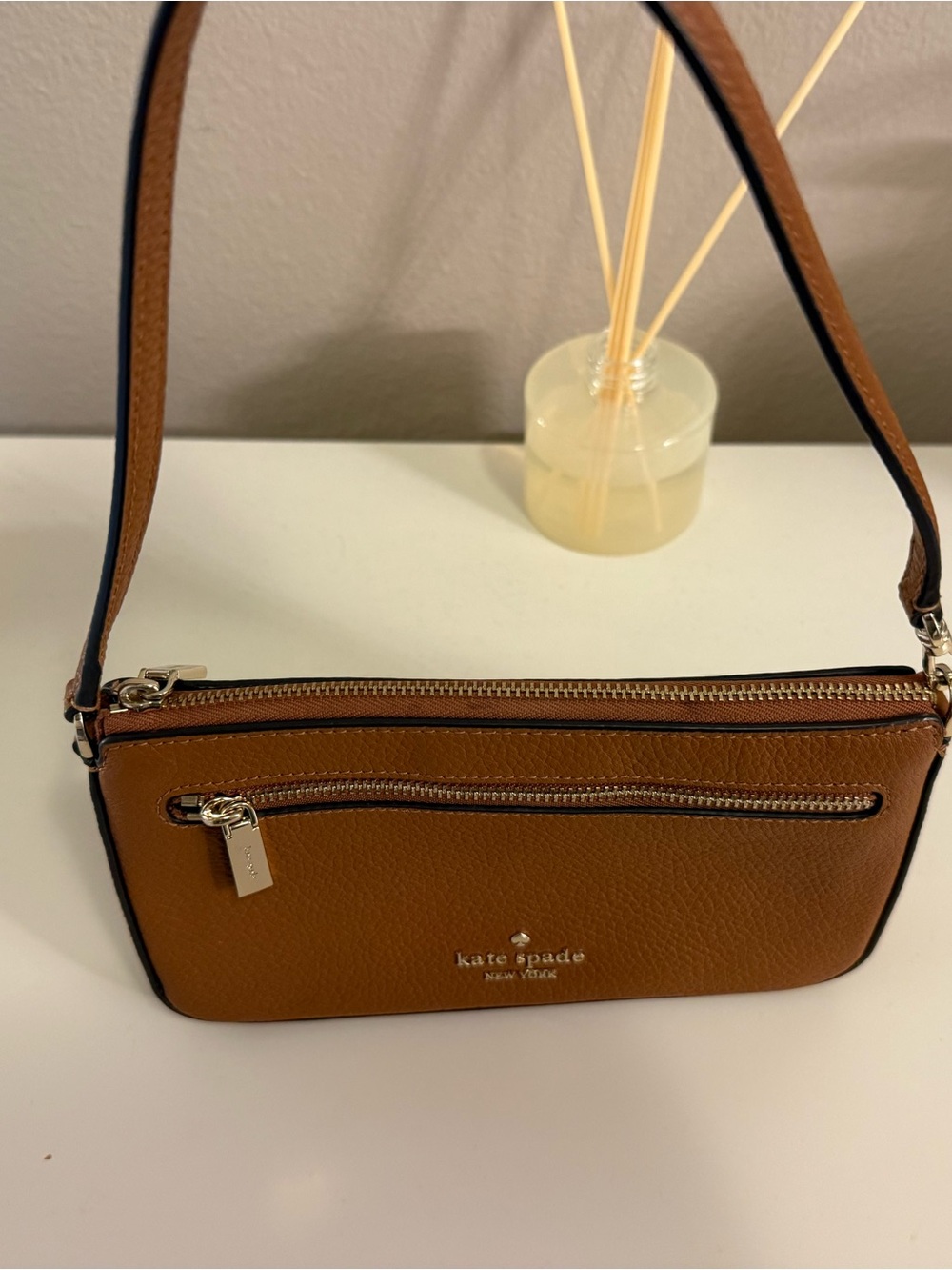kate spade Brown Pebbled Leather Shoulder Bag with Gold Hardware
